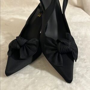 Black Satin Heels with Elegant Bow